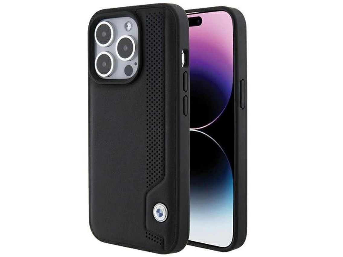BMW Leather Blue Dots iPhone 15 Pro Max Case - Black
