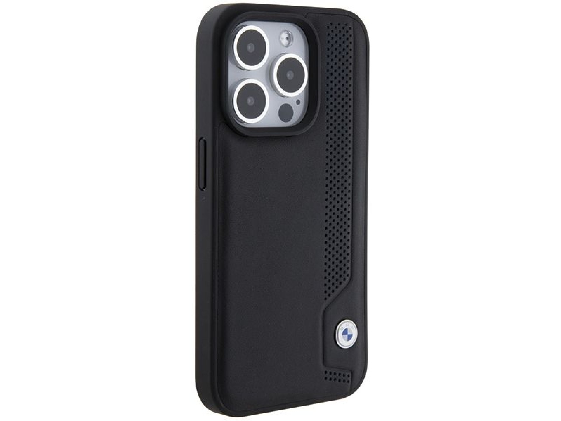 BMW Leather Blue Dots iPhone 15 Pro Max Case - Black