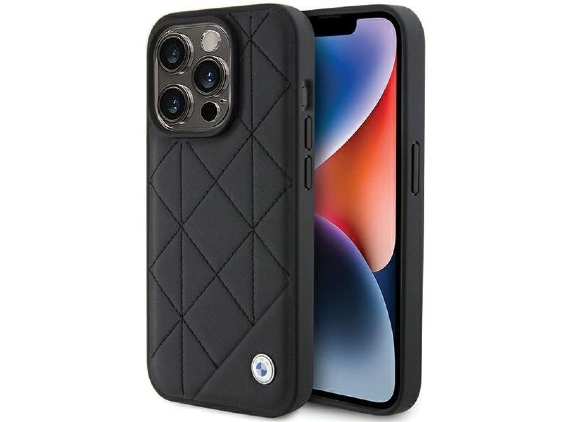Capa BMW em couro acolchoado para iPhone 15 Pro Max - preta