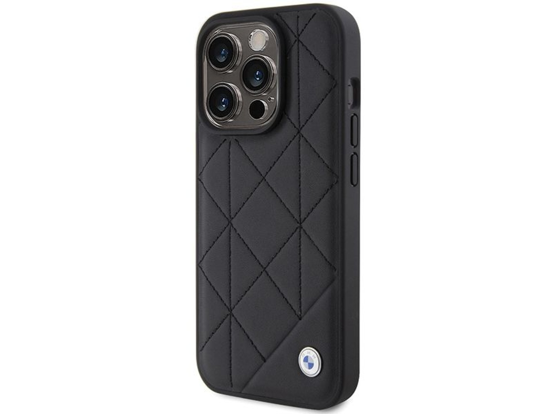Capa BMW em couro acolchoado para iPhone 15 Pro Max - preta
