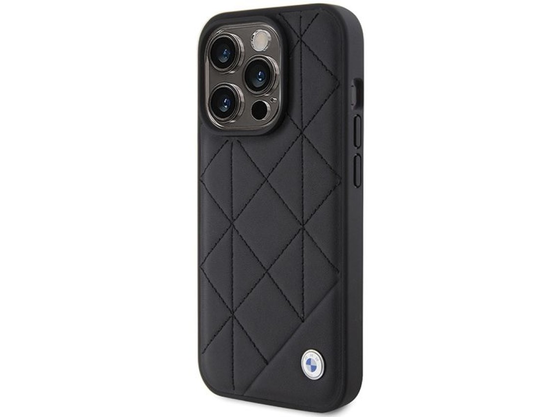 Capa BMW em couro acolchoado para iPhone 15 Pro Max - preta