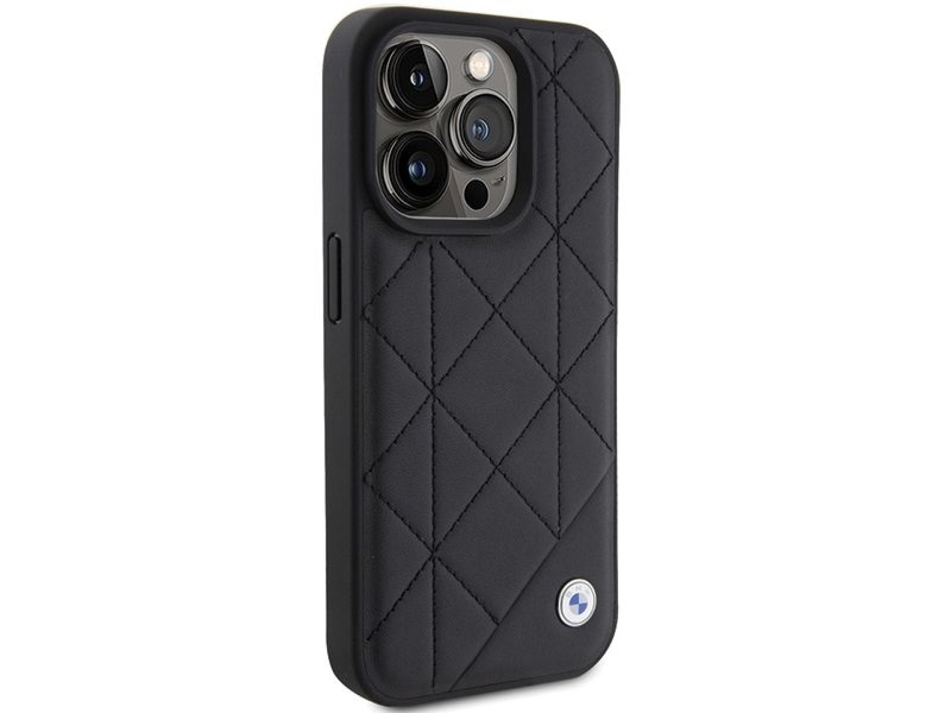 Capa BMW em couro acolchoado para iPhone 15 Pro Max - preta