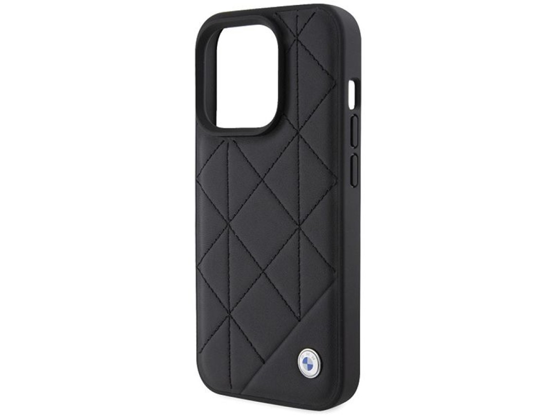 Capa BMW em couro acolchoado para iPhone 15 Pro Max - preta