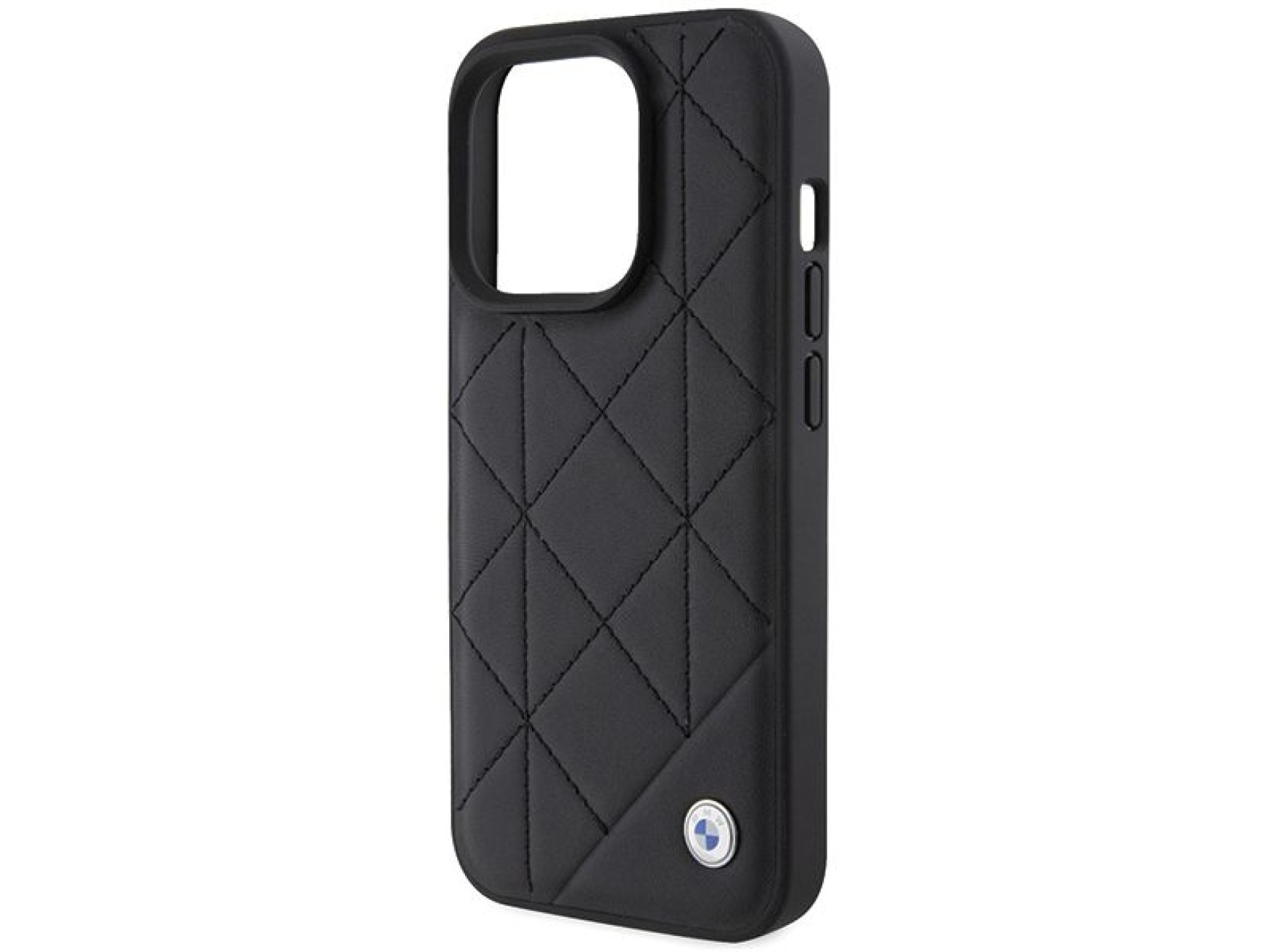 Capa BMW em couro acolchoado para iPhone 15 Pro Max - preta