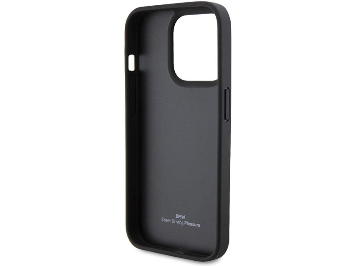 Capa BMW em couro acolchoado para iPhone 15 Pro Max - preta