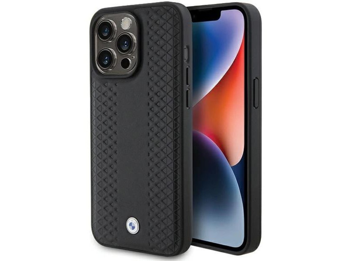 BMW Leather Diamond Pattern case for iPhone 15 Pro Max - black