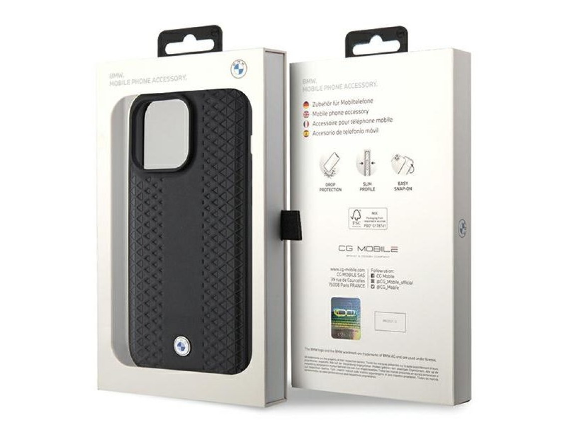 BMW Leather Diamond Pattern case for iPhone 15 Pro Max - black