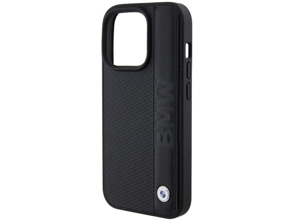 Funda BMW de piel texturizada y rayas para iPhone 15 Pro - negra