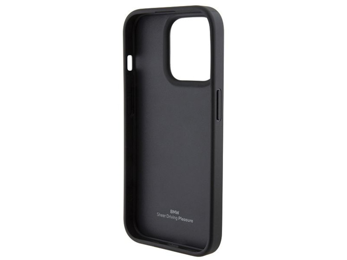 Funda BMW de piel texturizada y rayas para iPhone 15 Pro - negra