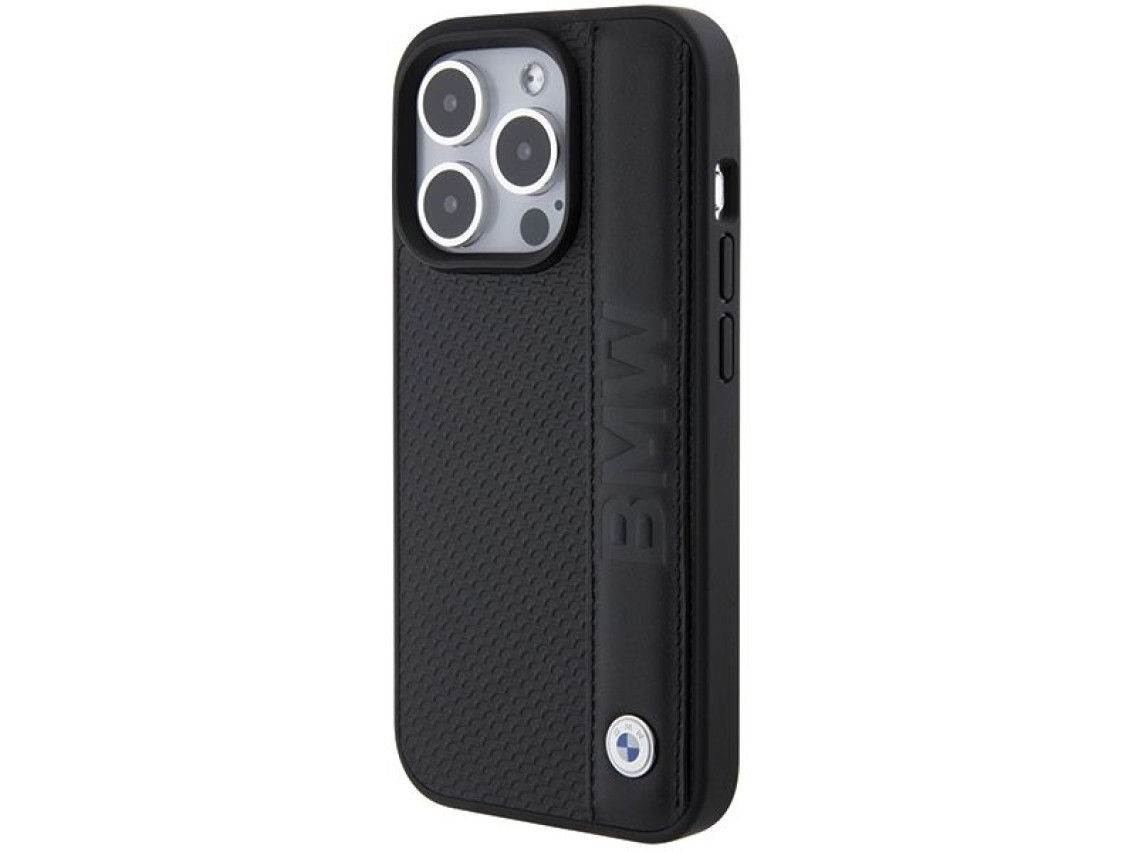 BMW Leather Textured & Stripe iPhone 15 Pro Max Case - Black