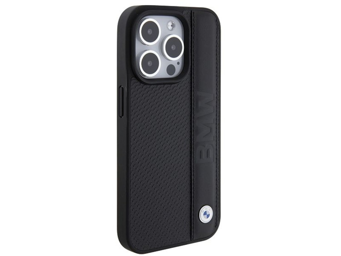 BMW Leather Textured & Stripe iPhone 15 Pro Max Case - Black