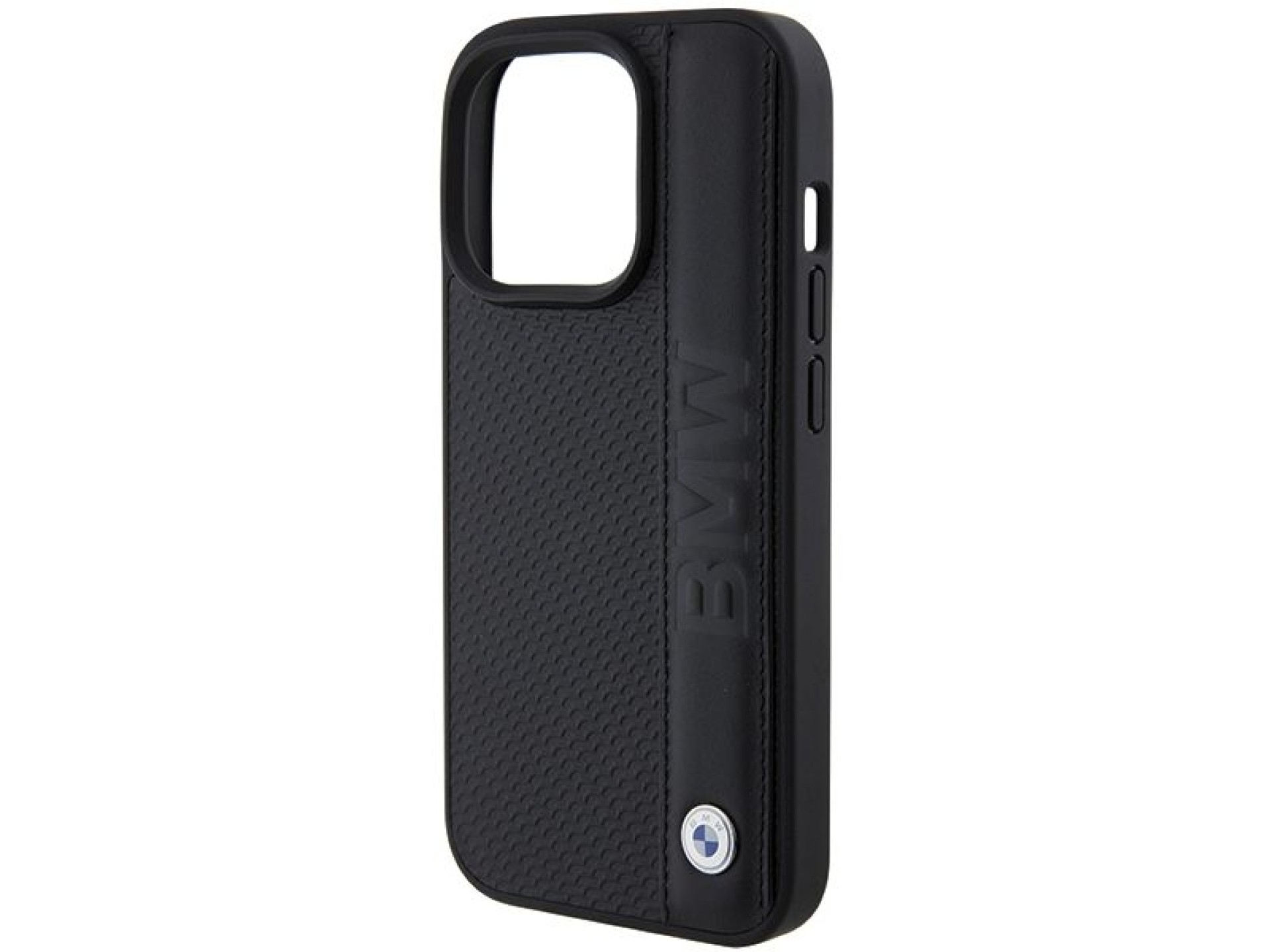BMW Leather Textured & Stripe iPhone 15 Pro Max Case - Black