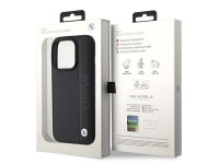 BMW Leather Textured & Stripe iPhone 15 Pro Max Case - Black