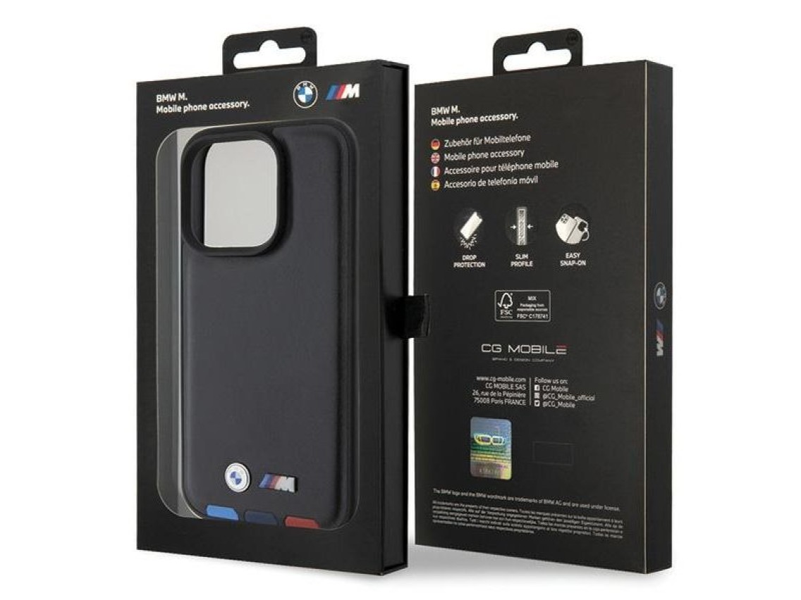 BMW BMHCP15L22PTDK iPhone 15 Pro 6.1" negro/negro Cuero estampado tricolor