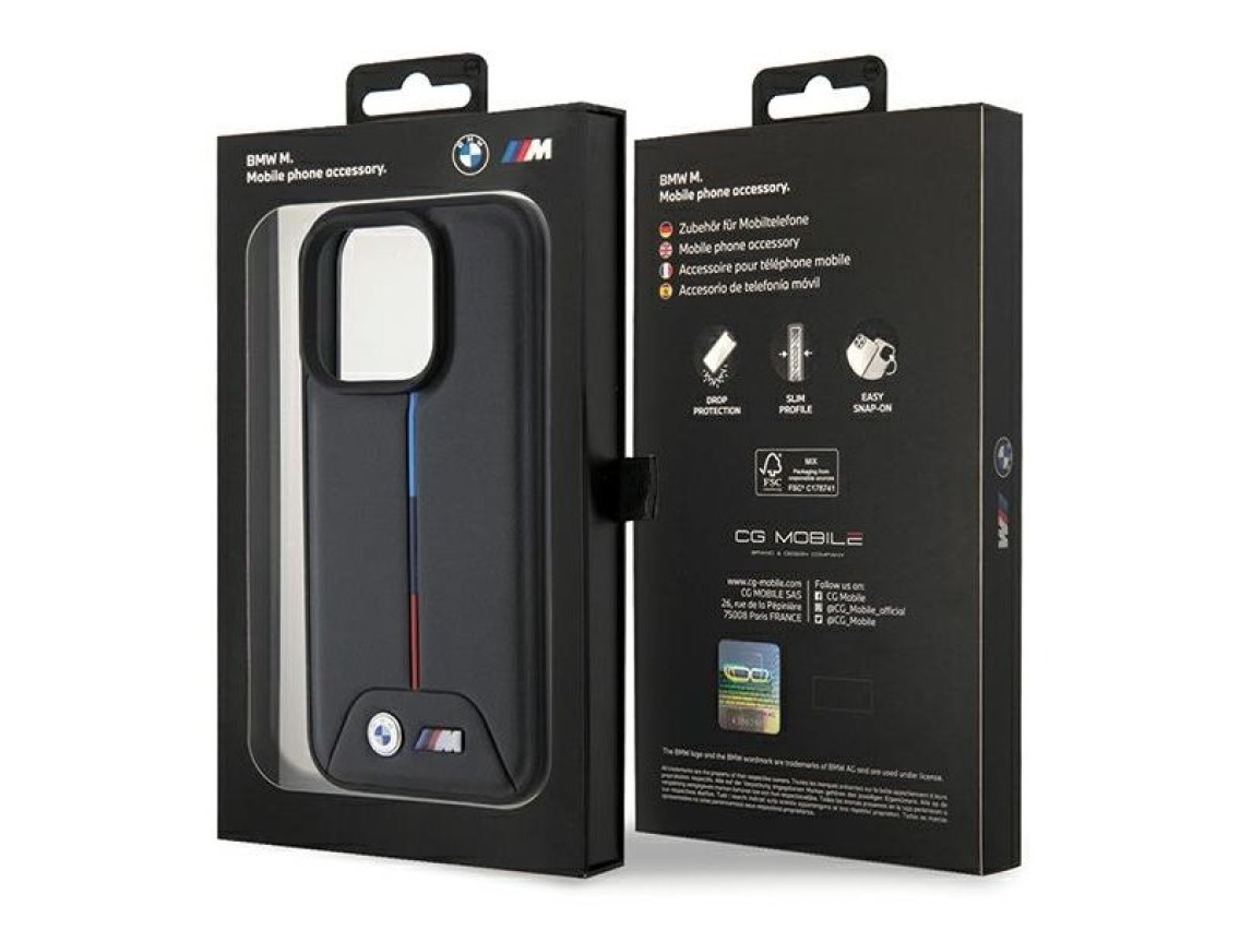 Capa BMW Quilted Tricolor para iPhone 15 Pro - Preta