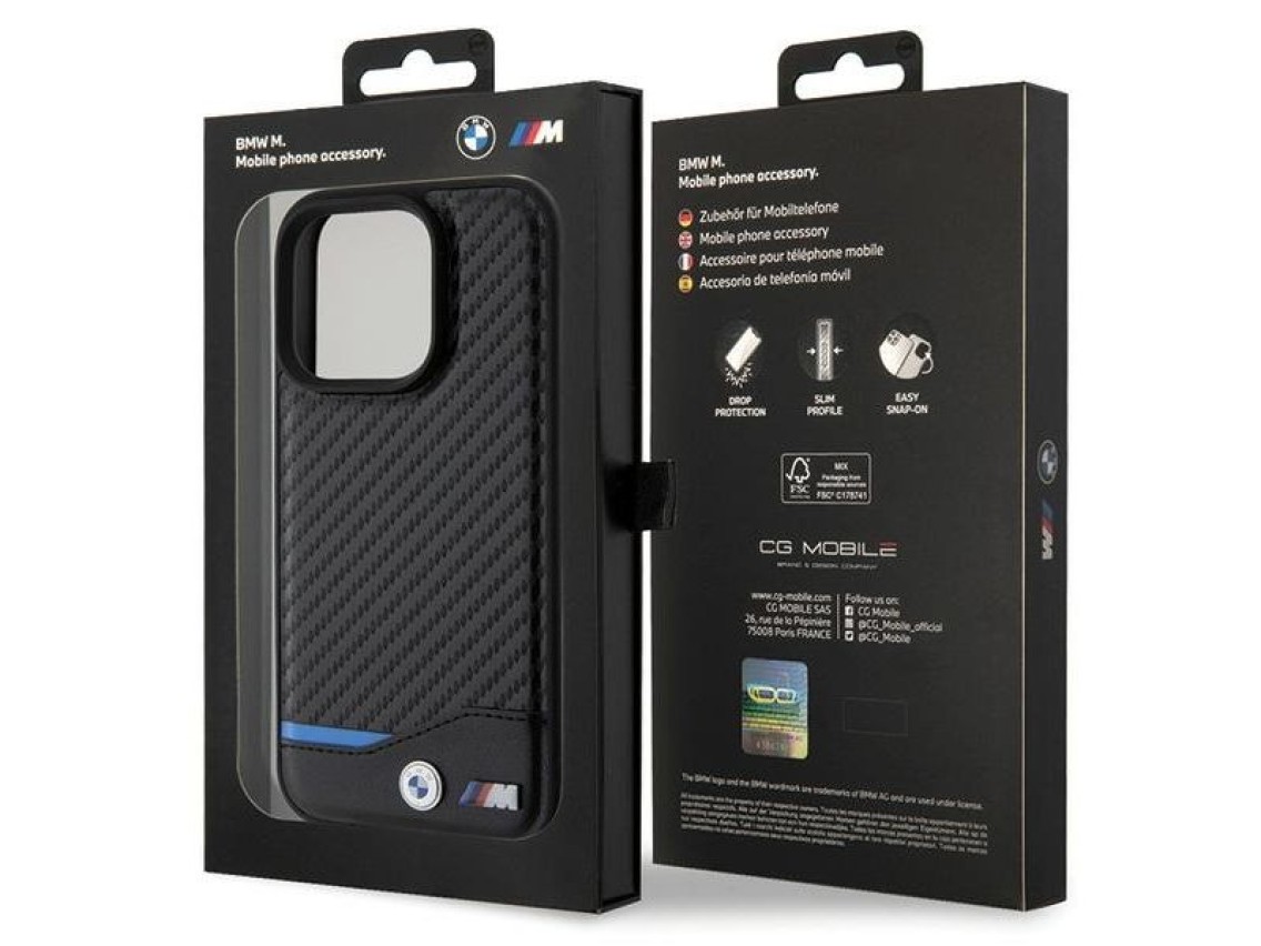 BMW Leather Carbon case for iPhone 15 Pro - black