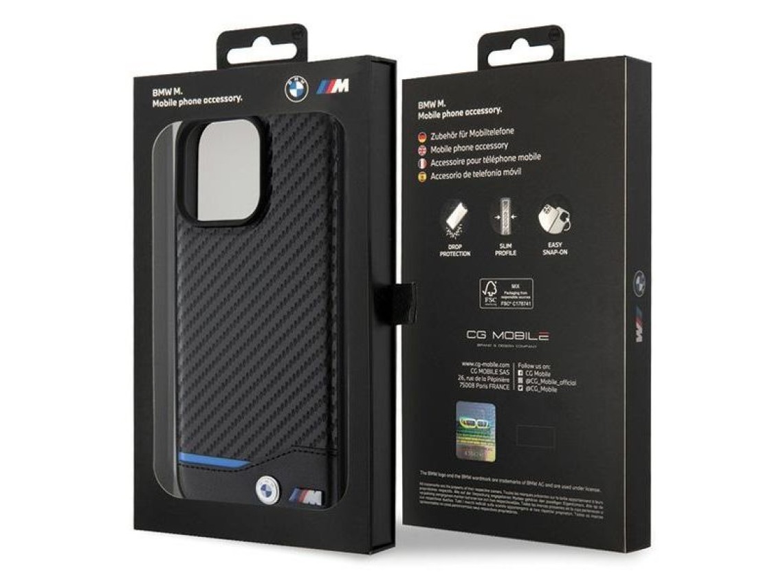 BMW Leather Carbon case for iPhone 15 Pro Max - black