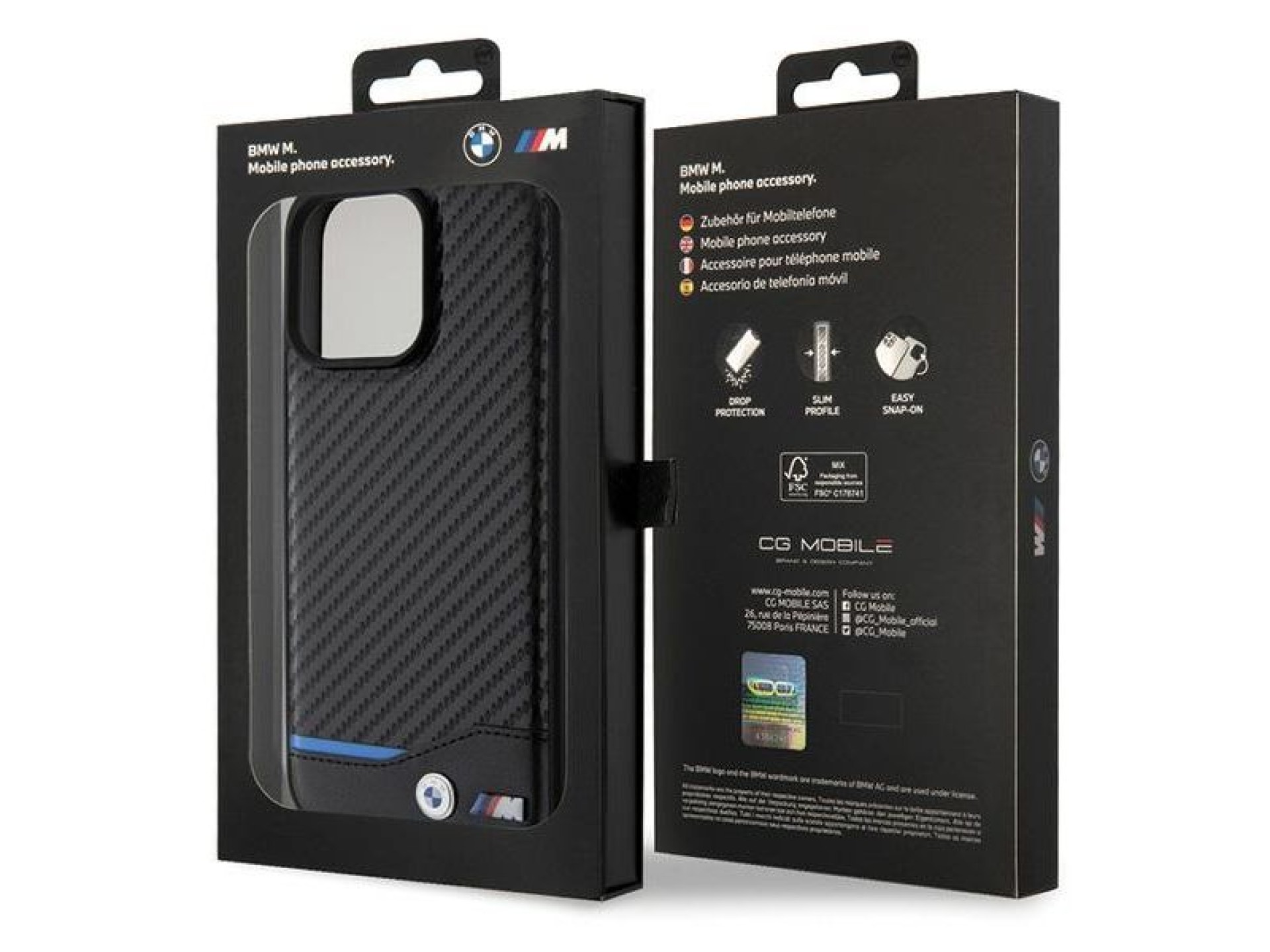 BMW Leather Carbon case for iPhone 15 Pro Max - black