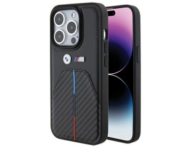 Funda para iPhone 15 Pro con franja tricolor estampada de BMW - Negra Funda para iPhone 15 Pro con franja tricolor estampada de BMW - Negra