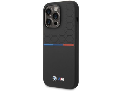 Funda de silicona con estampado BMW para iPhone 15 Pro - Negra