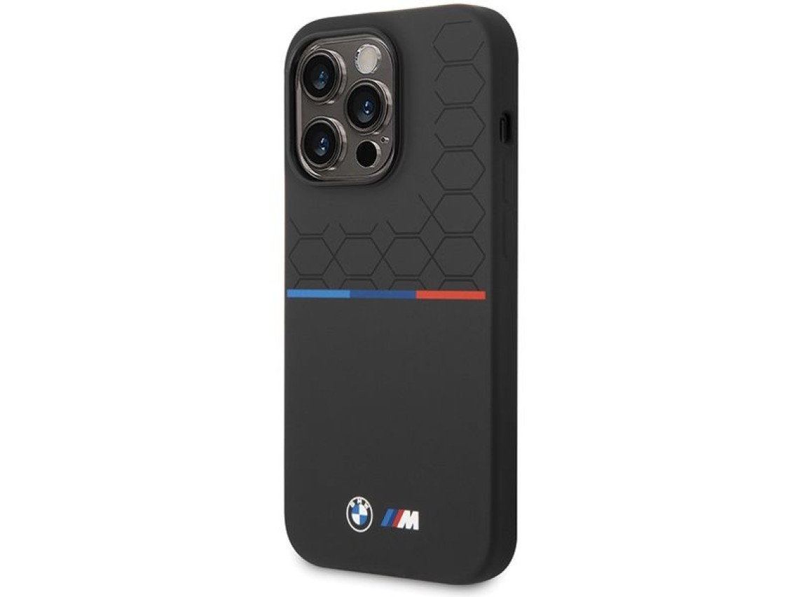 Funda de silicona con estampado BMW para iPhone 15 Pro Max - Negra