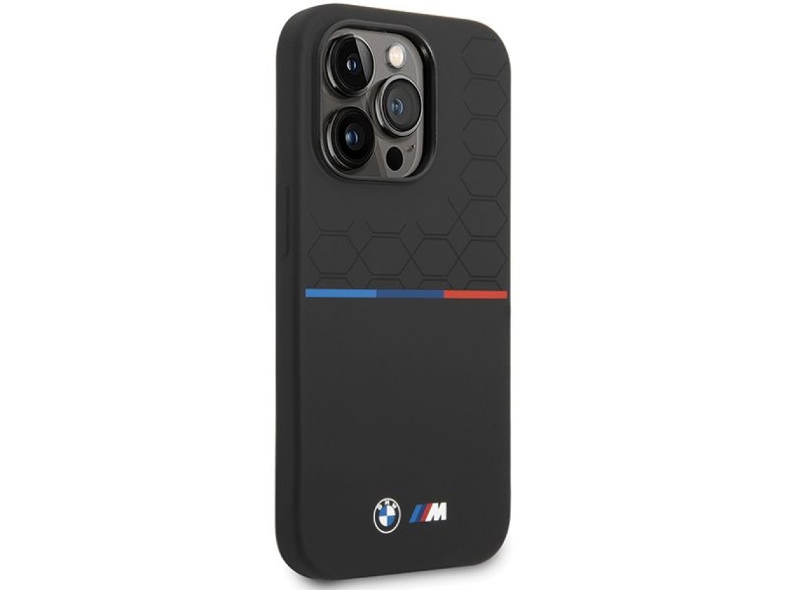 Funda de silicona con estampado BMW para iPhone 15 Pro Max - Negra