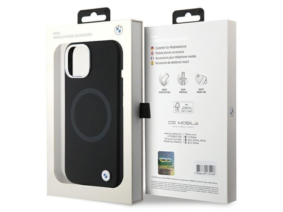 BMW Signature Liquid Silicone MagSafe case for iPhone 15 - black