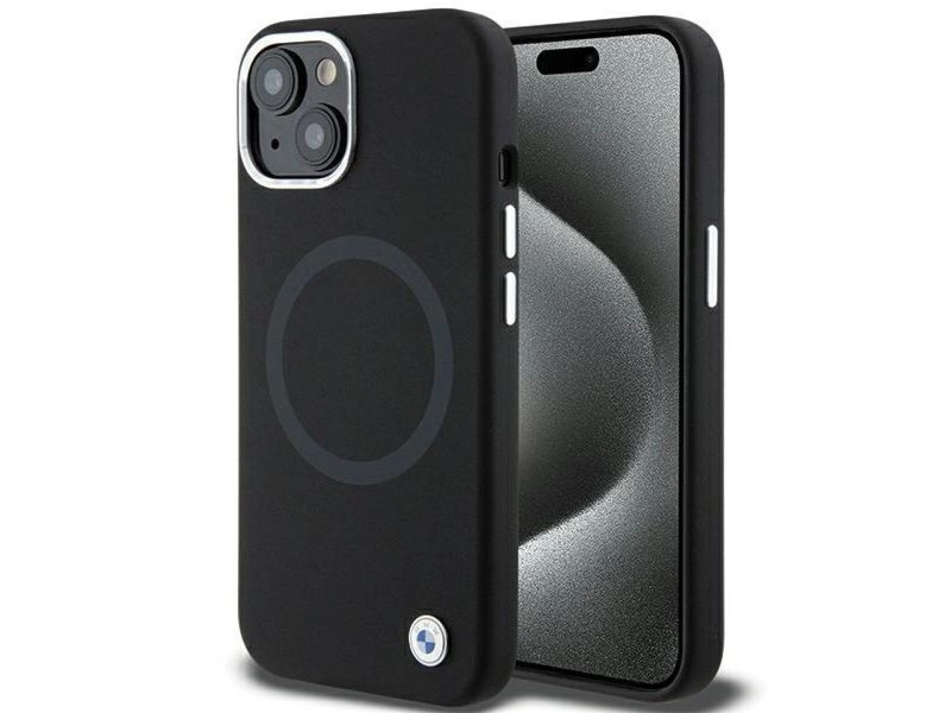 Funda BMW Signature de silicona líquida MagSafe para iPhone 15 Plus - negra