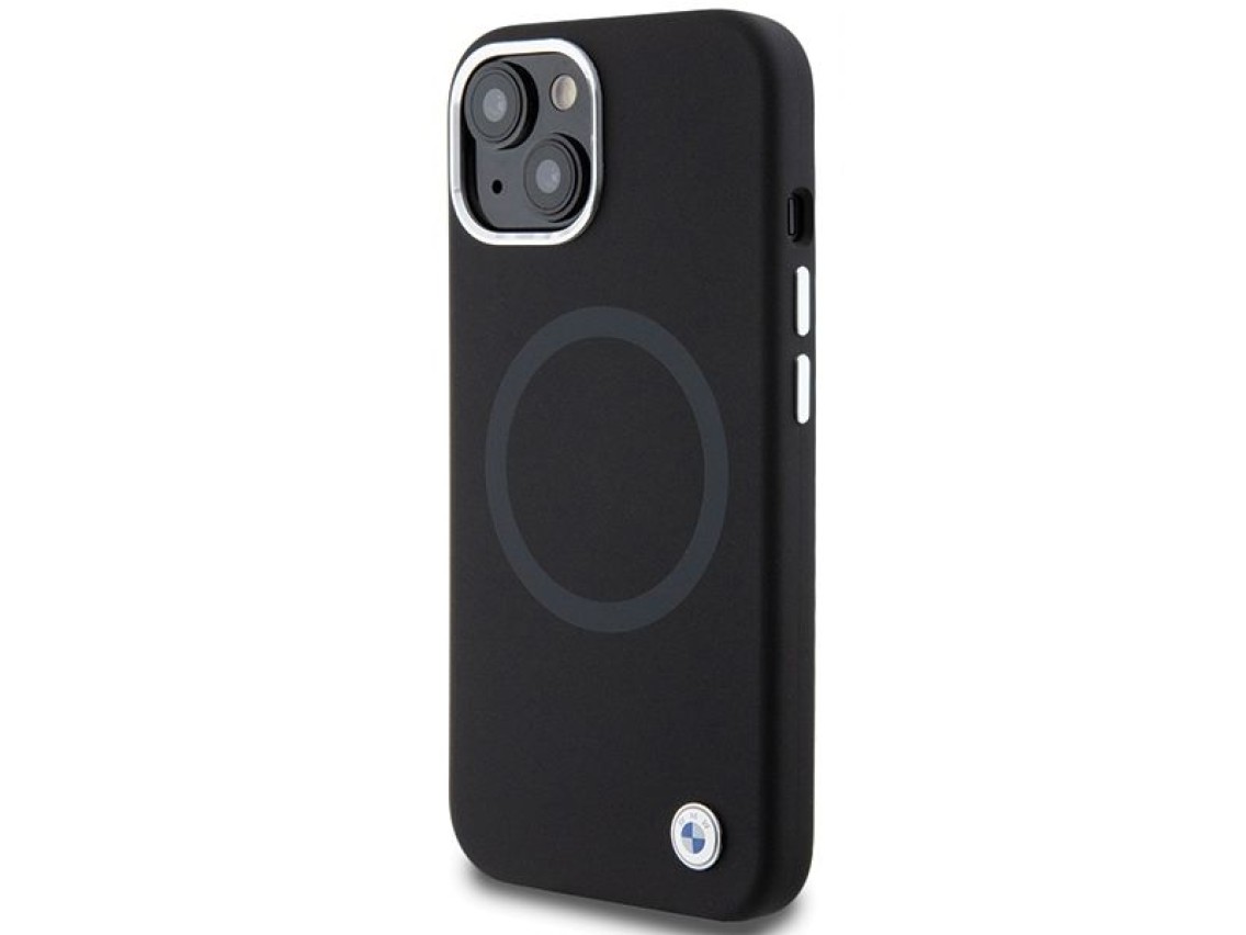 Funda BMW Signature de silicona líquida MagSafe para iPhone 15 Plus - negra