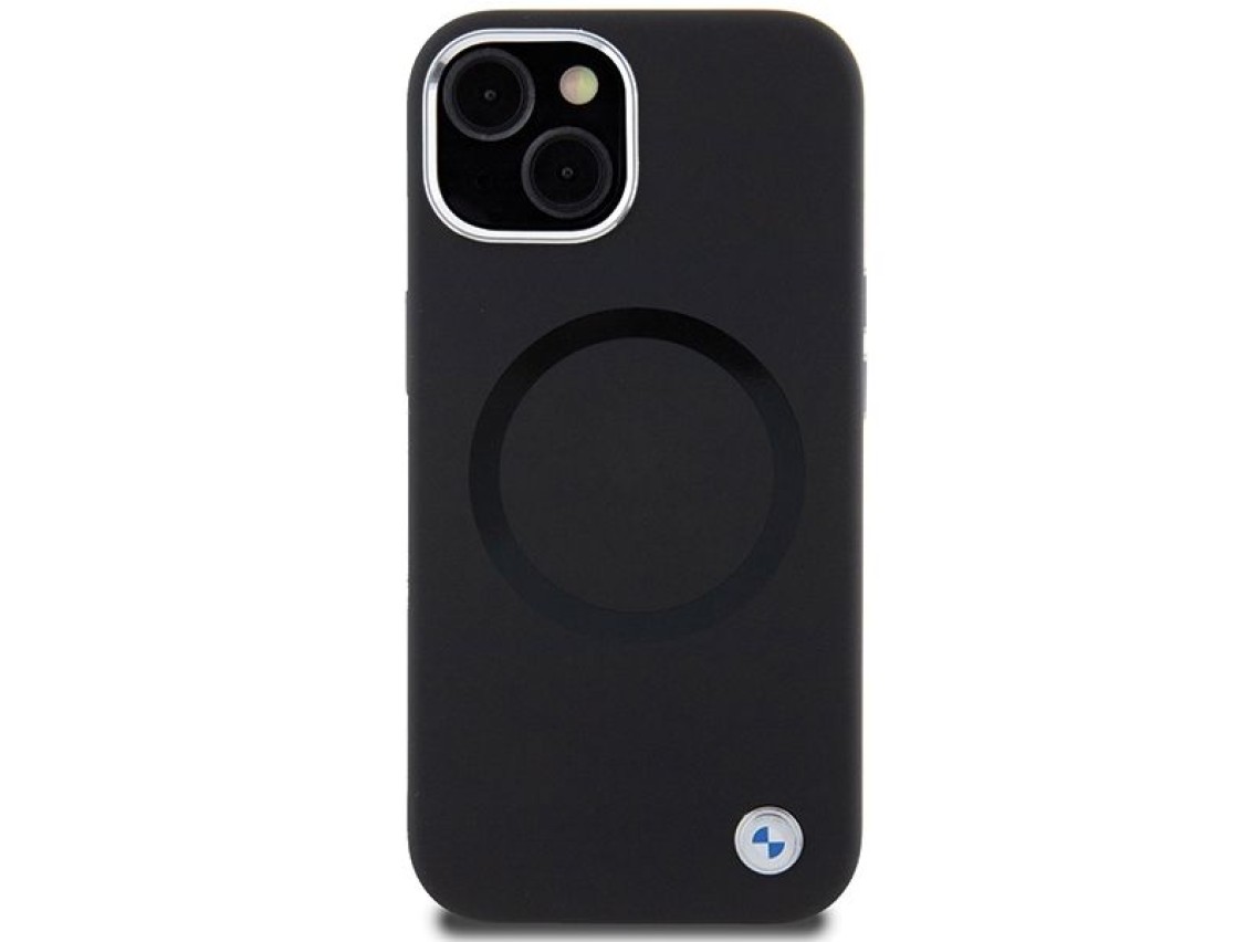 Funda BMW Signature de silicona líquida MagSafe para iPhone 15 Plus - negra