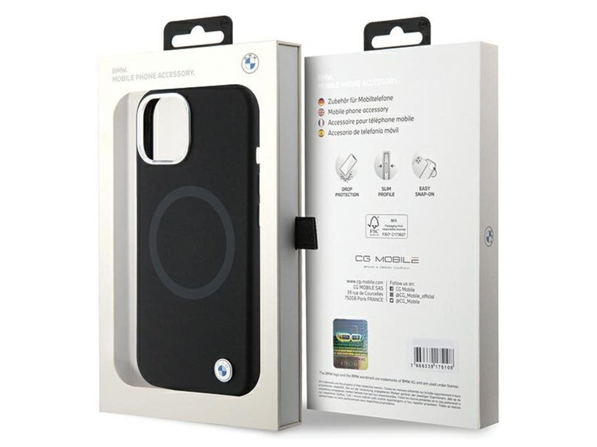 Funda BMW Signature de silicona líquida MagSafe para iPhone 15 Plus - negra