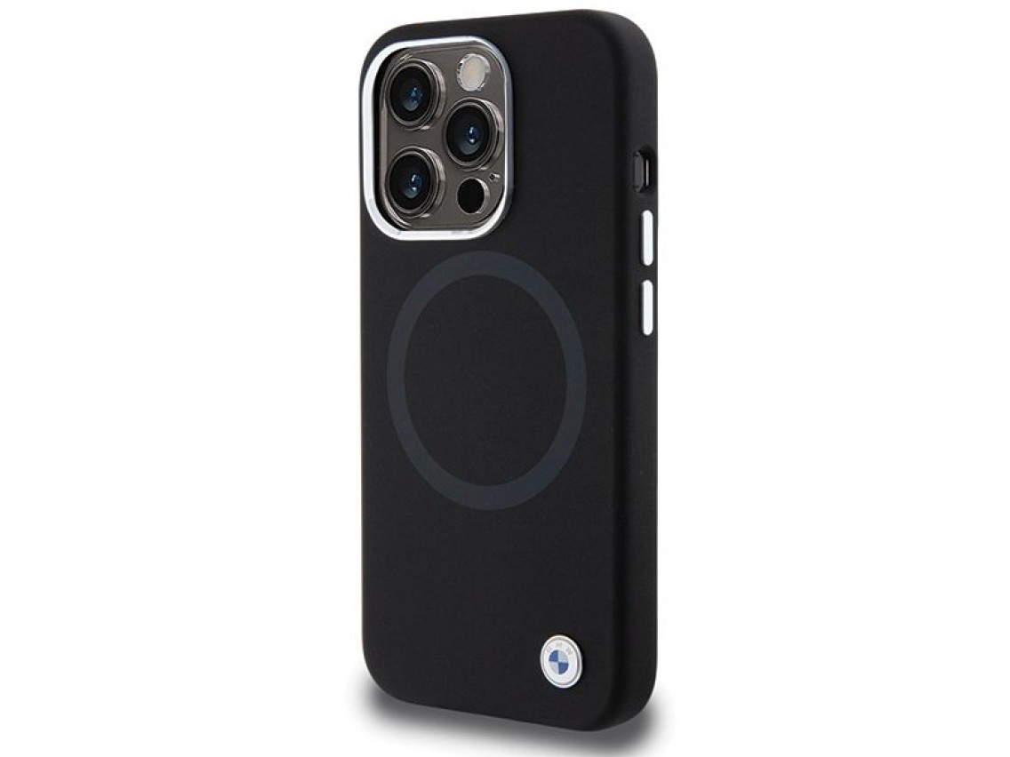 Funda BMW Signature de silicona líquida MagSafe para iPhone 15 Pro - negra