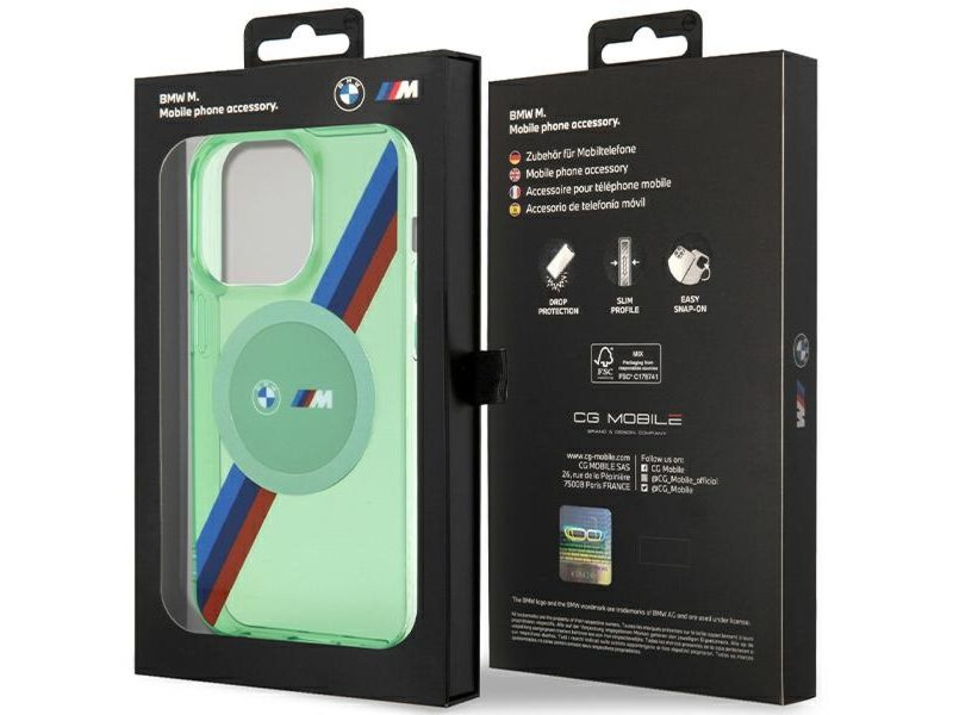 BMW M Tricolor Stripes MagSafe case for iPhone 15 Pro - green