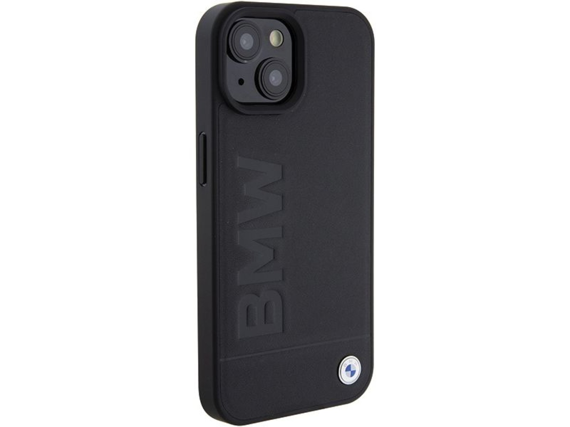 Funda BMW MagSafe de cuero con estampado en caliente para iPhone 15 Plus - negra