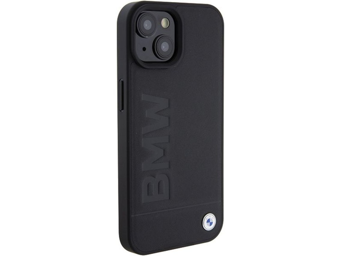 Funda BMW MagSafe de cuero con estampado en caliente para iPhone 15 Plus - negra
