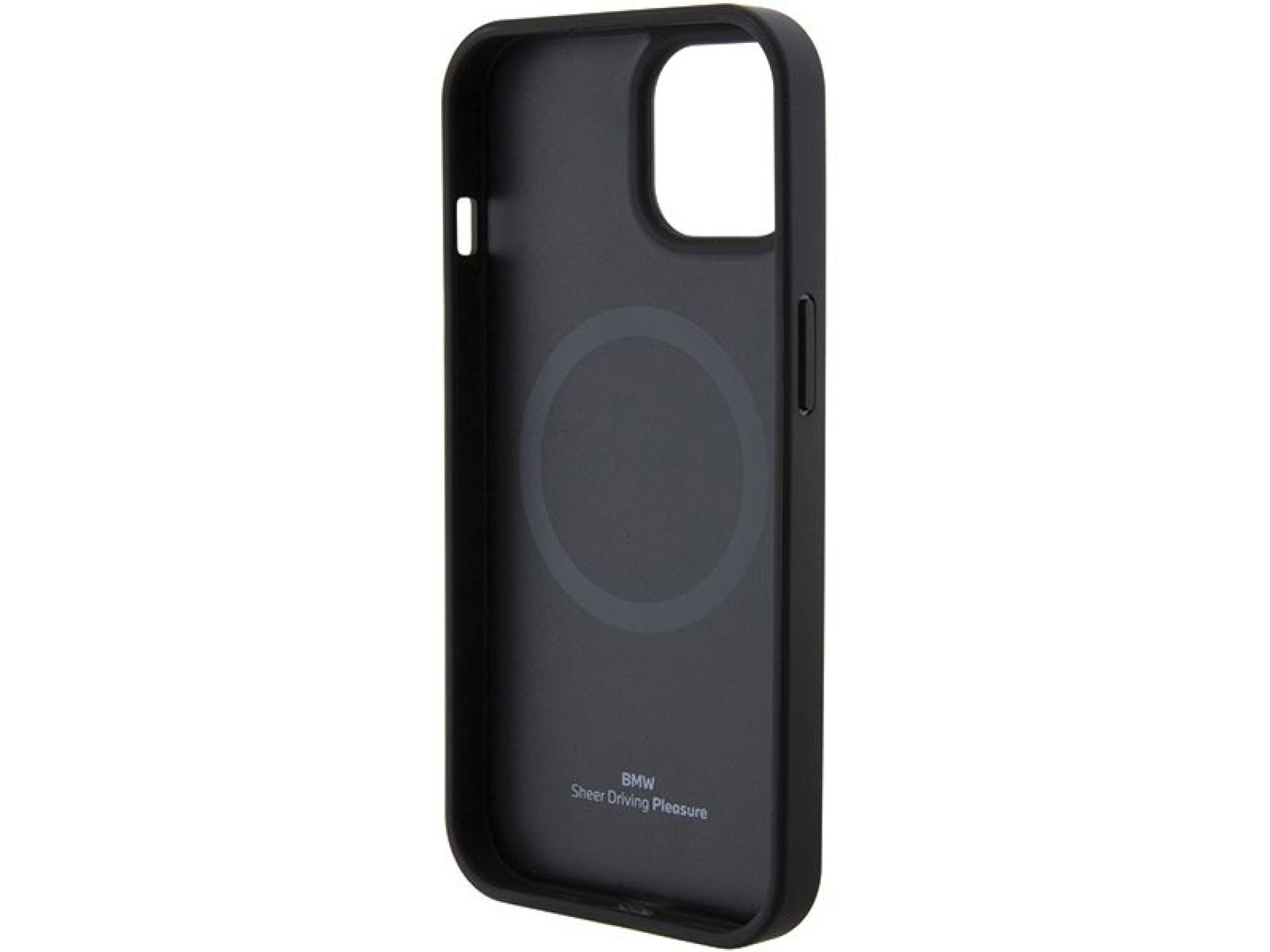 Funda BMW MagSafe de cuero con estampado en caliente para iPhone 15 Plus - negra