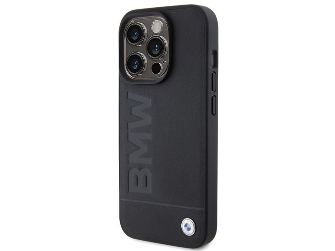 Capa BMW MagSafe em couro com grava��o a quente para iPhone 15 Pro - preta