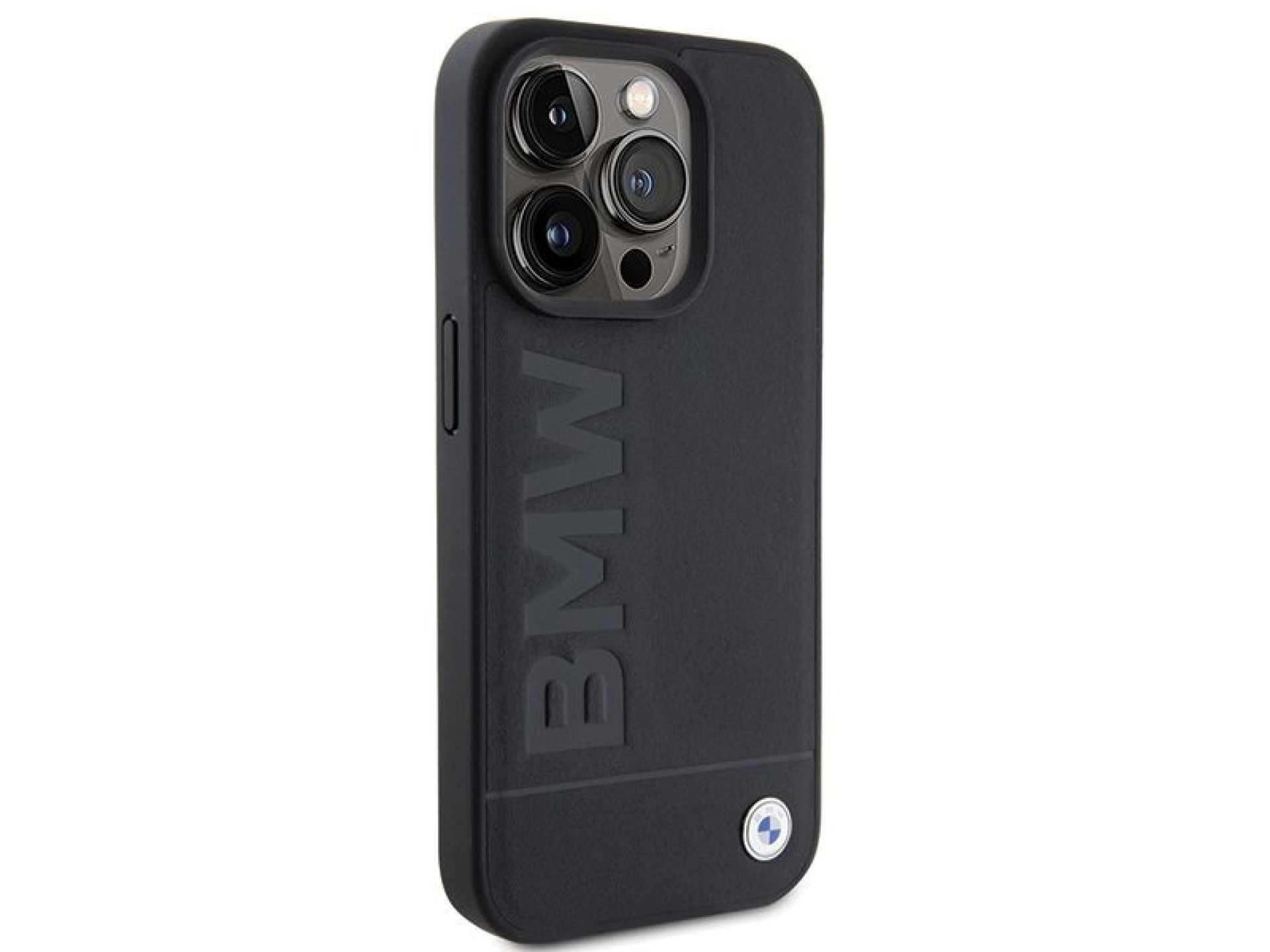 Capa BMW MagSafe em couro com gravação a quente para iPhone 15 Pro - preta