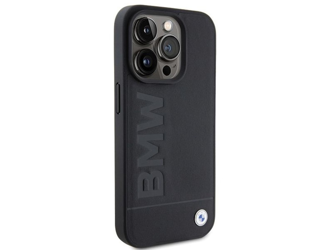 Capa BMW MagSafe em couro com grava��o a quente para iPhone 15 Pro - preta