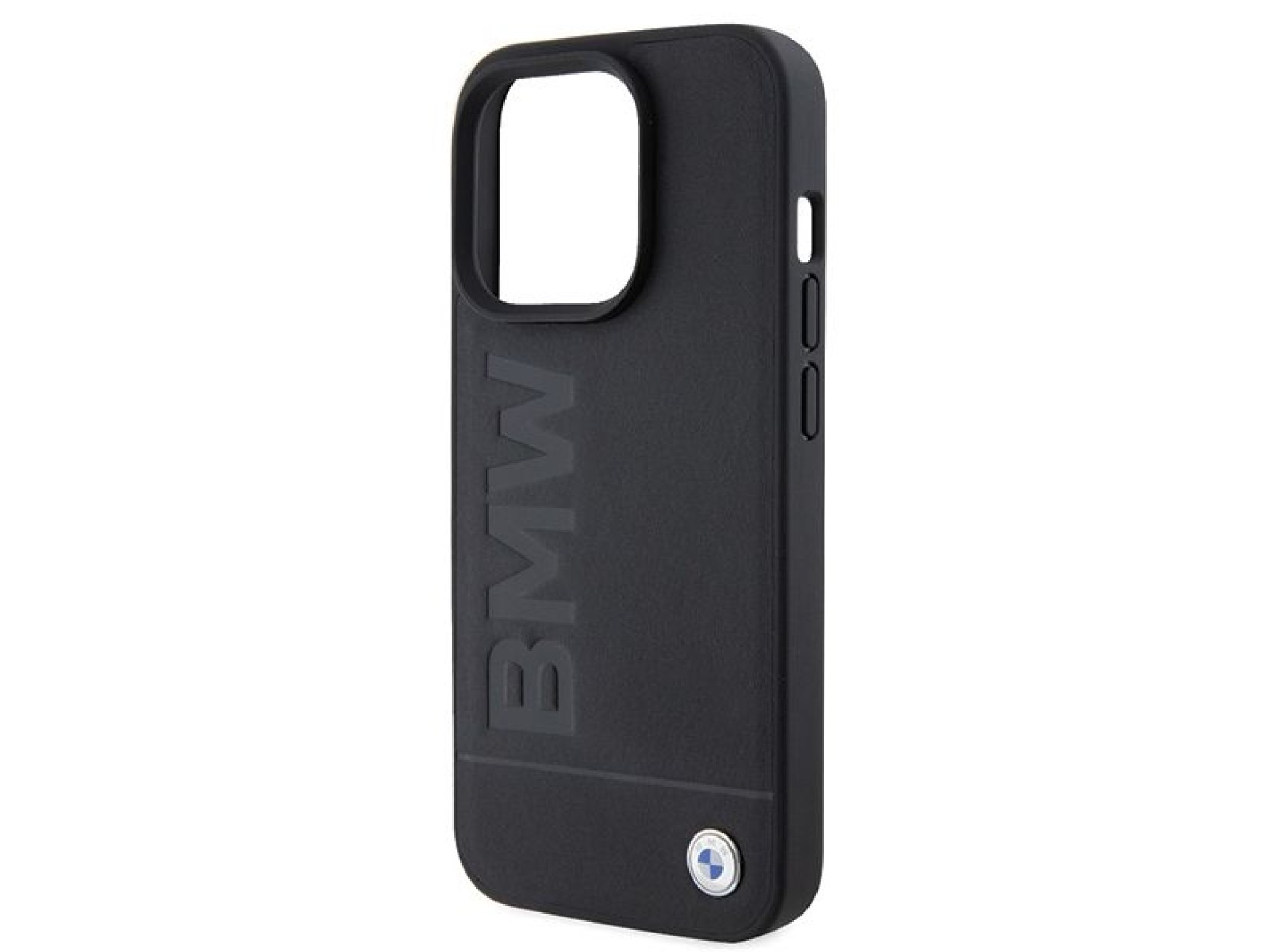 Capa BMW MagSafe em couro com gravação a quente para iPhone 15 Pro - preta