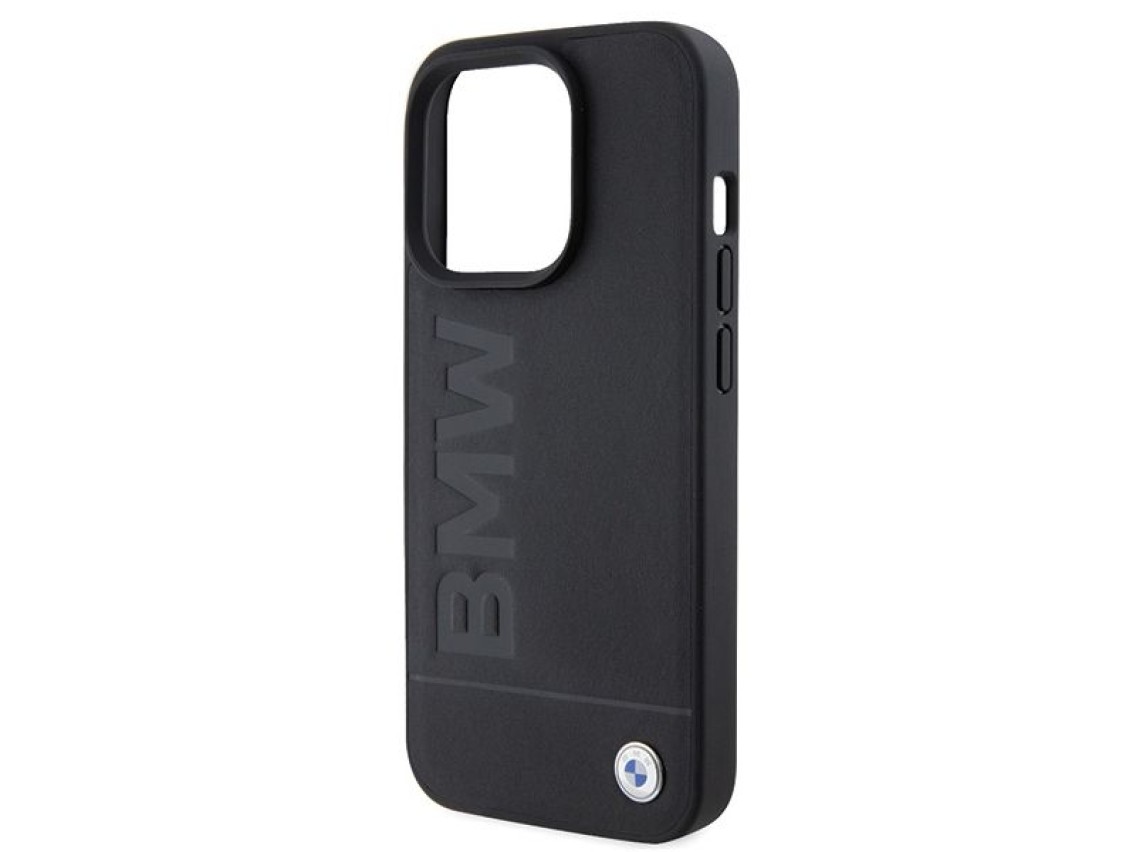 Capa BMW MagSafe em couro com grava��o a quente para iPhone 15 Pro - preta