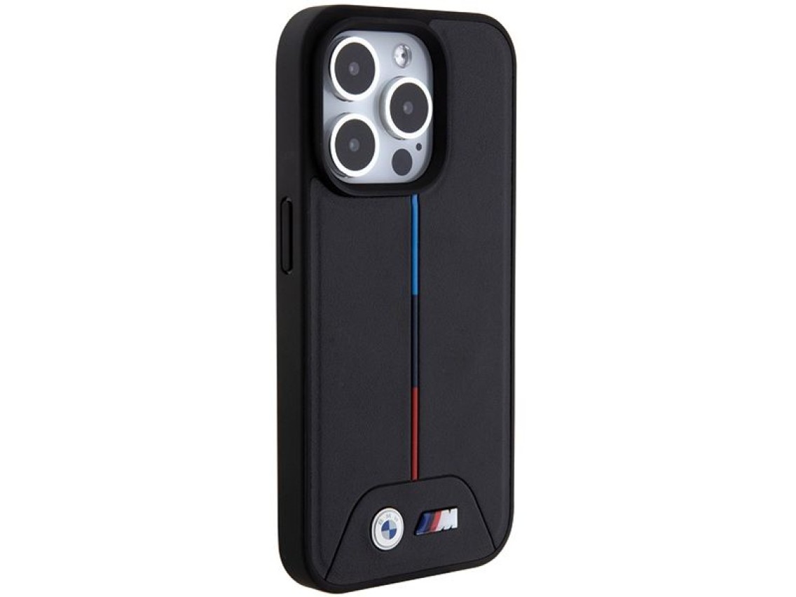 Capa MagSafe BMW Quilted Tricolor para iPhone 15 Pro - preta