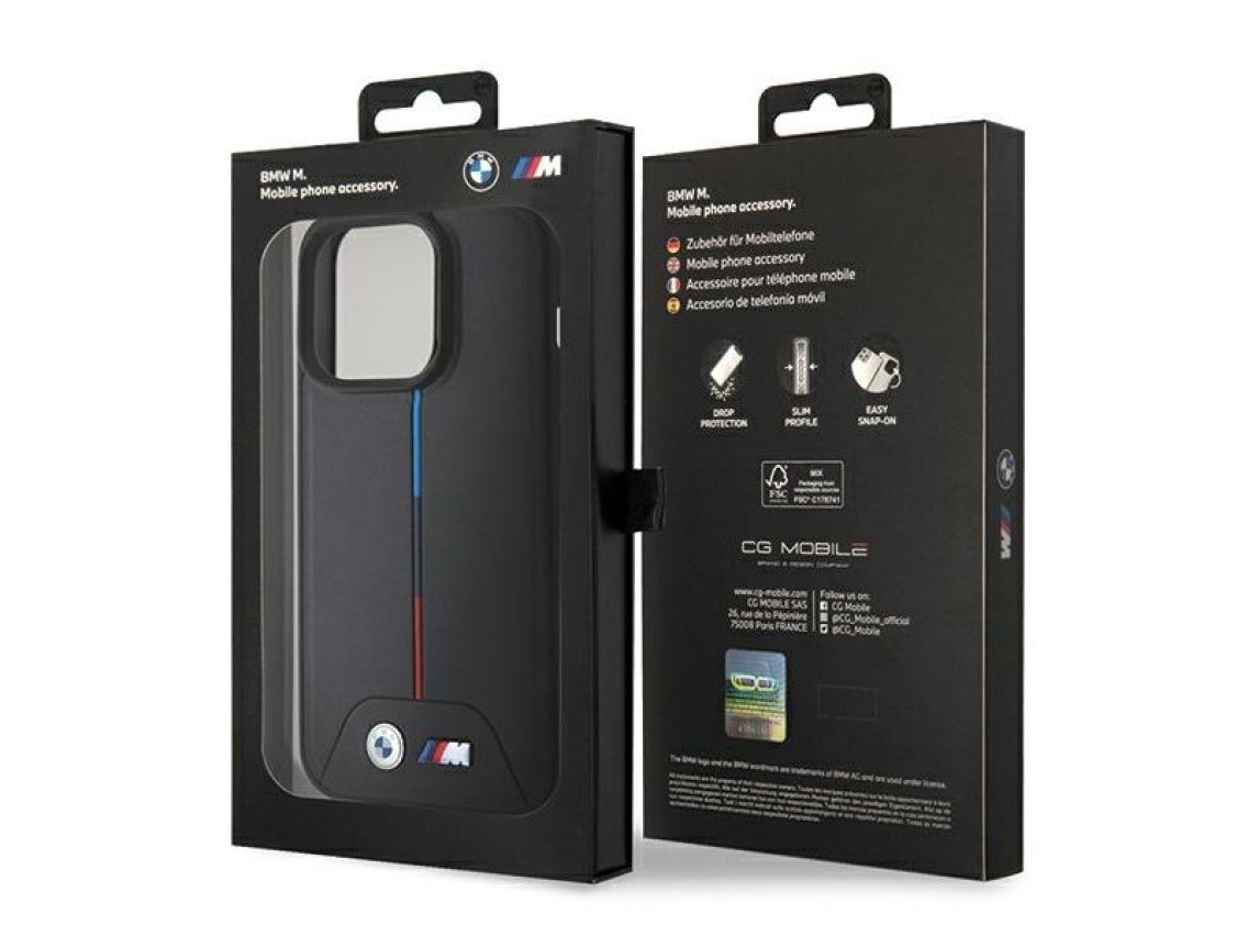 Capa MagSafe BMW Quilted Tricolor para iPhone 15 Pro - preta