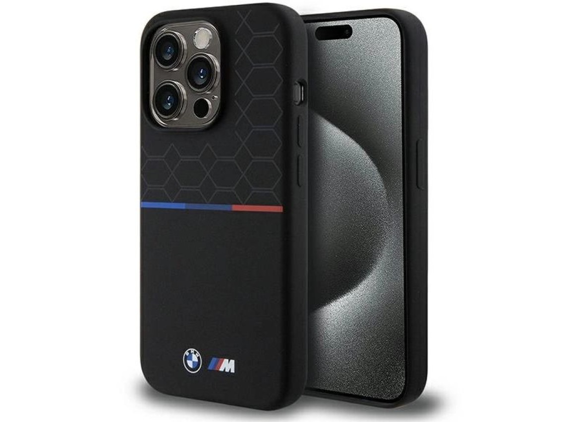 Funda de silicona con diseño BMW M MagSafe para iPhone 15 Pro - negra