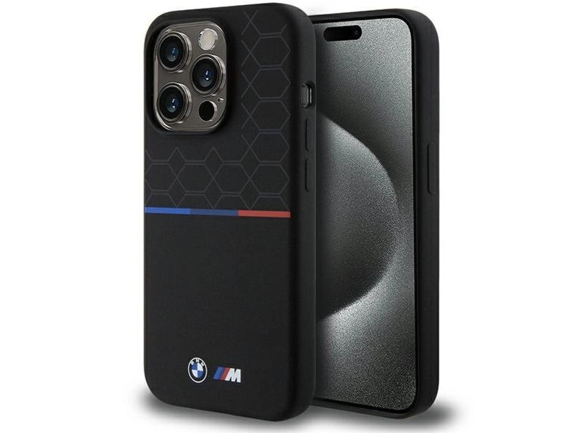 Funda de silicona con diseño BMW M MagSafe para iPhone 15 Pro - negra