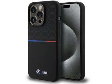 Funda de silicona con diseño BMW M MagSafe para iPhone 15 Pro - negra Funda de silicona con diseño BMW M MagSafe para iPhone 15 Pro - negra