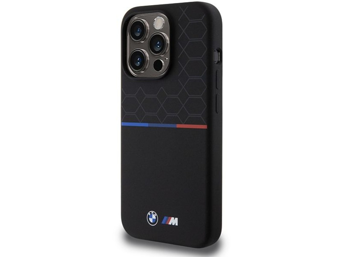 Funda de silicona con diseño BMW M MagSafe para iPhone 15 Pro - negra