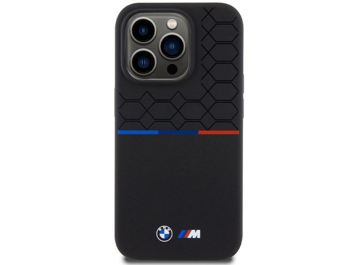 Funda de silicona con diseño BMW M MagSafe para iPhone 15 Pro - negra