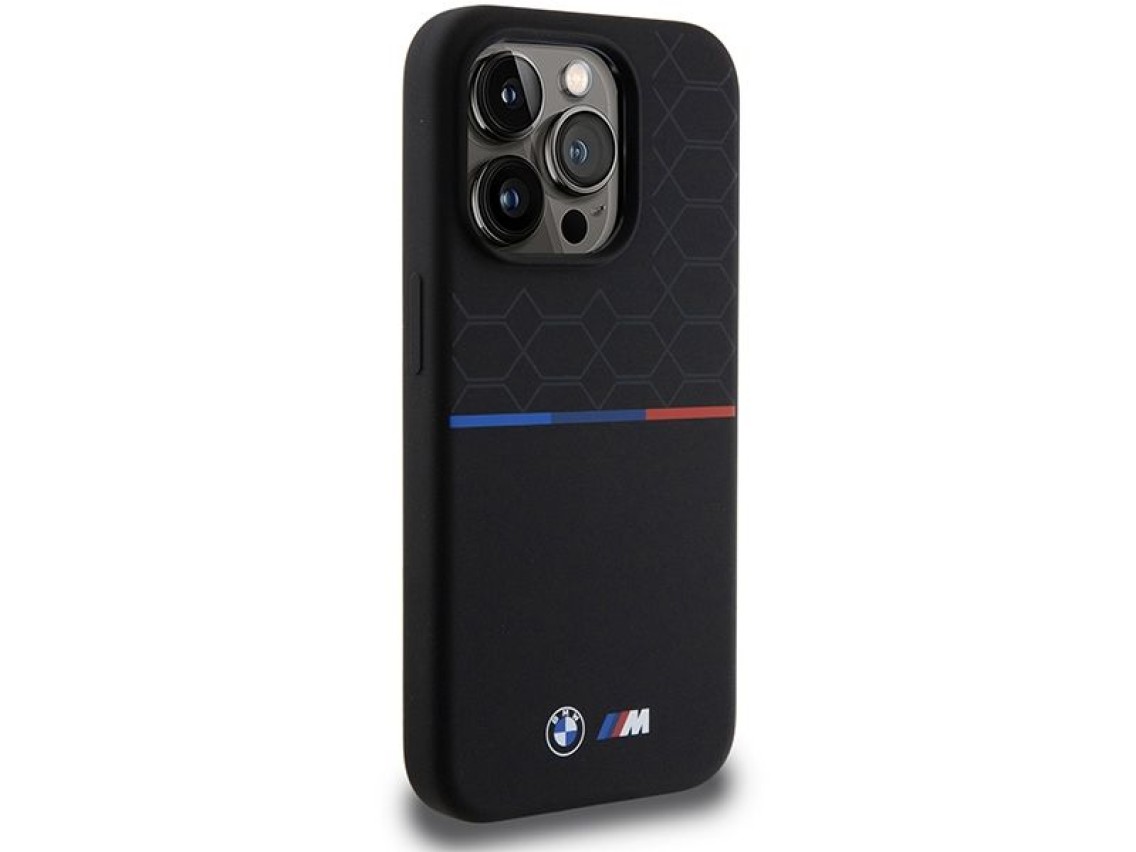 Funda de silicona con diseño BMW M MagSafe para iPhone 15 Pro - negra
