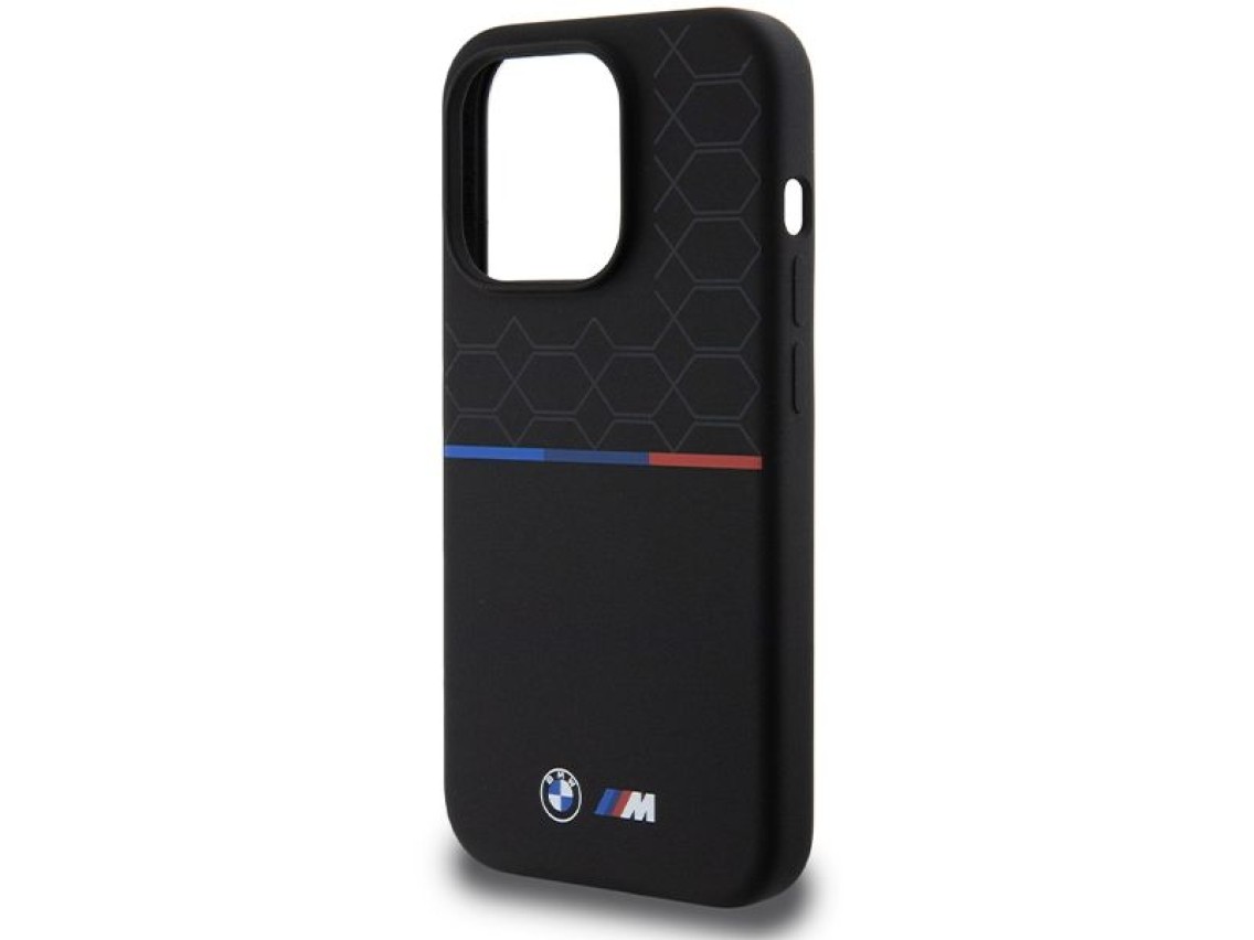 Funda de silicona con diseño BMW M MagSafe para iPhone 15 Pro - negra